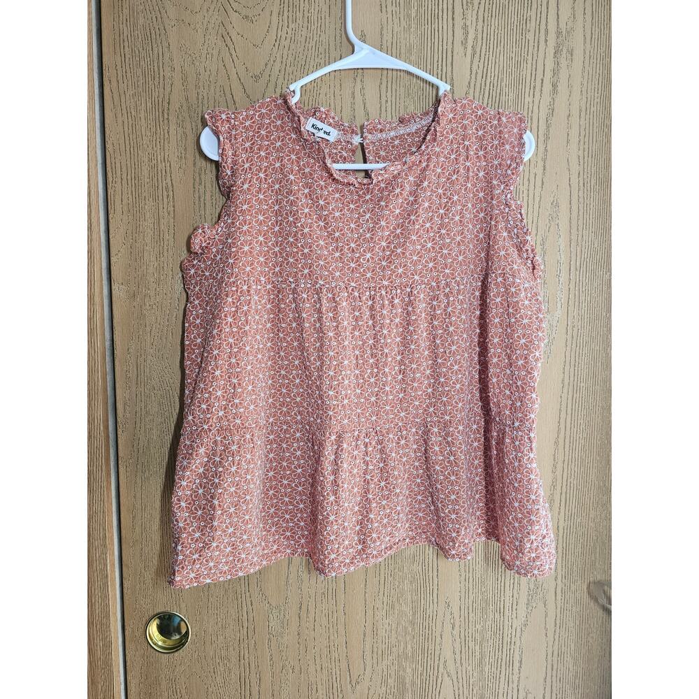 Kindred XL cropped sleeveless top. Terra cotta. Embroidered flowers